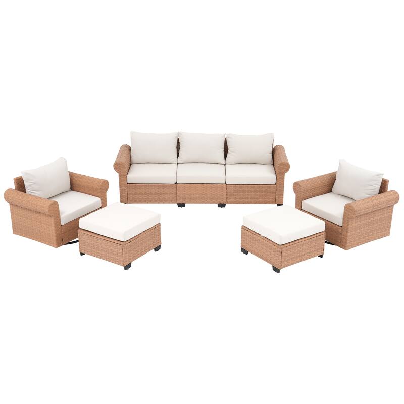 5-Piece Outdoor Garden Patio Sofa Seating Set with Swivel Chair