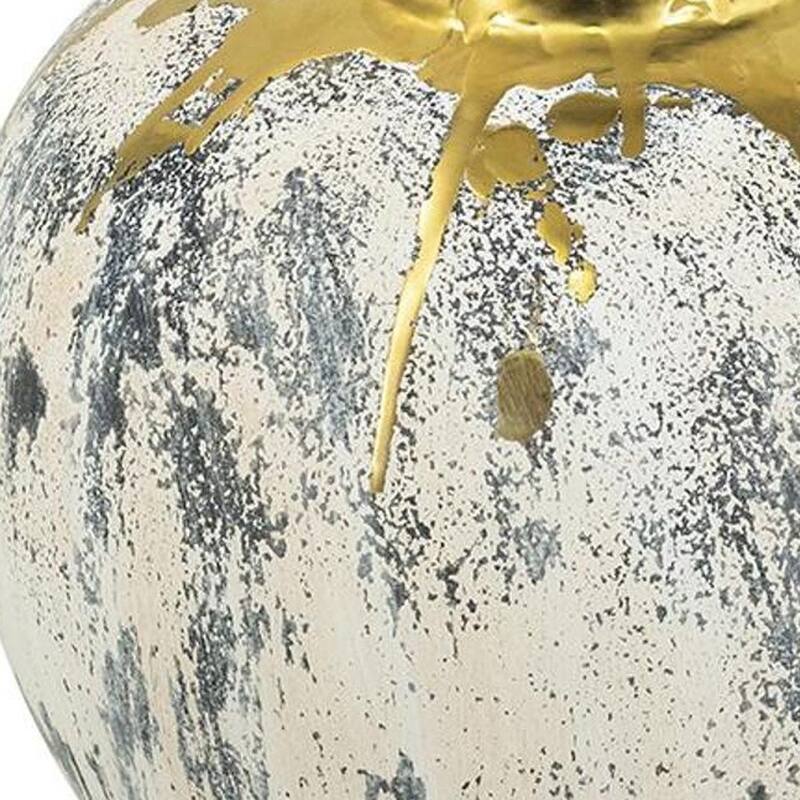 12" Gray Ivory And Gold Modern Abstract Ceramic Table Vase - 11.80