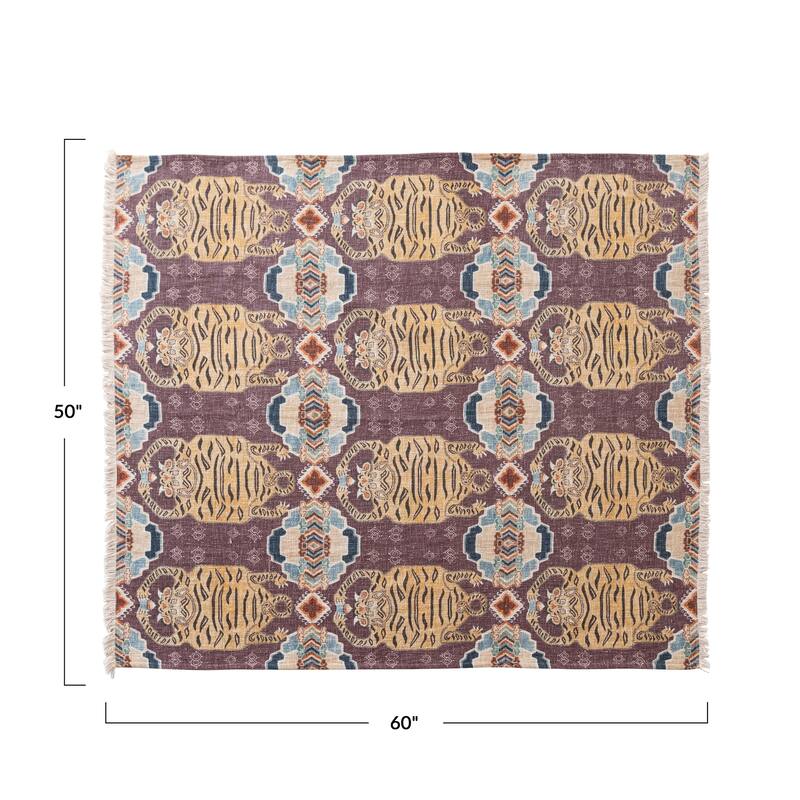 Cotton Slub Printed Throw Blanket with Pattern