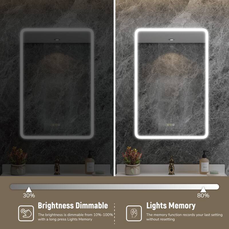 Rounded Edge LED Medicine Cabinet with Mirror, Dimmable, Anti-fog, Adjustable Shelves, Recessed or Wall Mount, ETL Certified