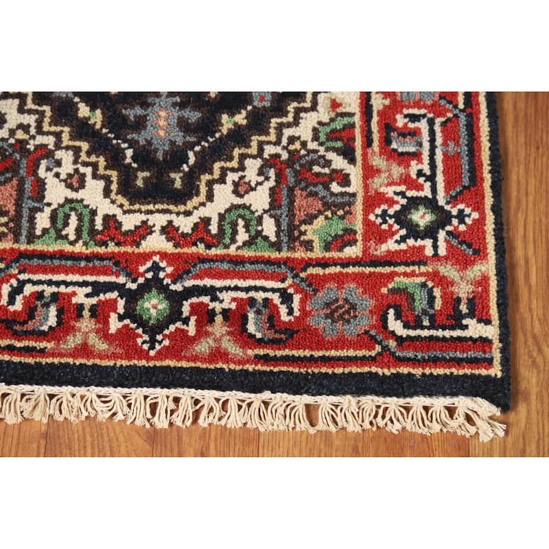 Dark Navy Blue Heriz Serapi Foyer Rug Hand-Knotted Wool Carpet - 2'0" x 3'0"