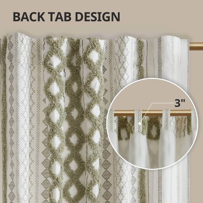 1-Panel 50"W Cotton Geometric Print Curtain Panel with Chenille Stripe