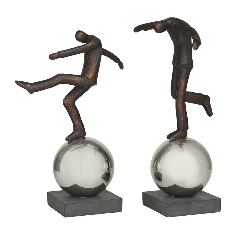Polystone People Decorative Sculpture with Silver Ball Stands - Set of 2 Bronze - Roche River Decor