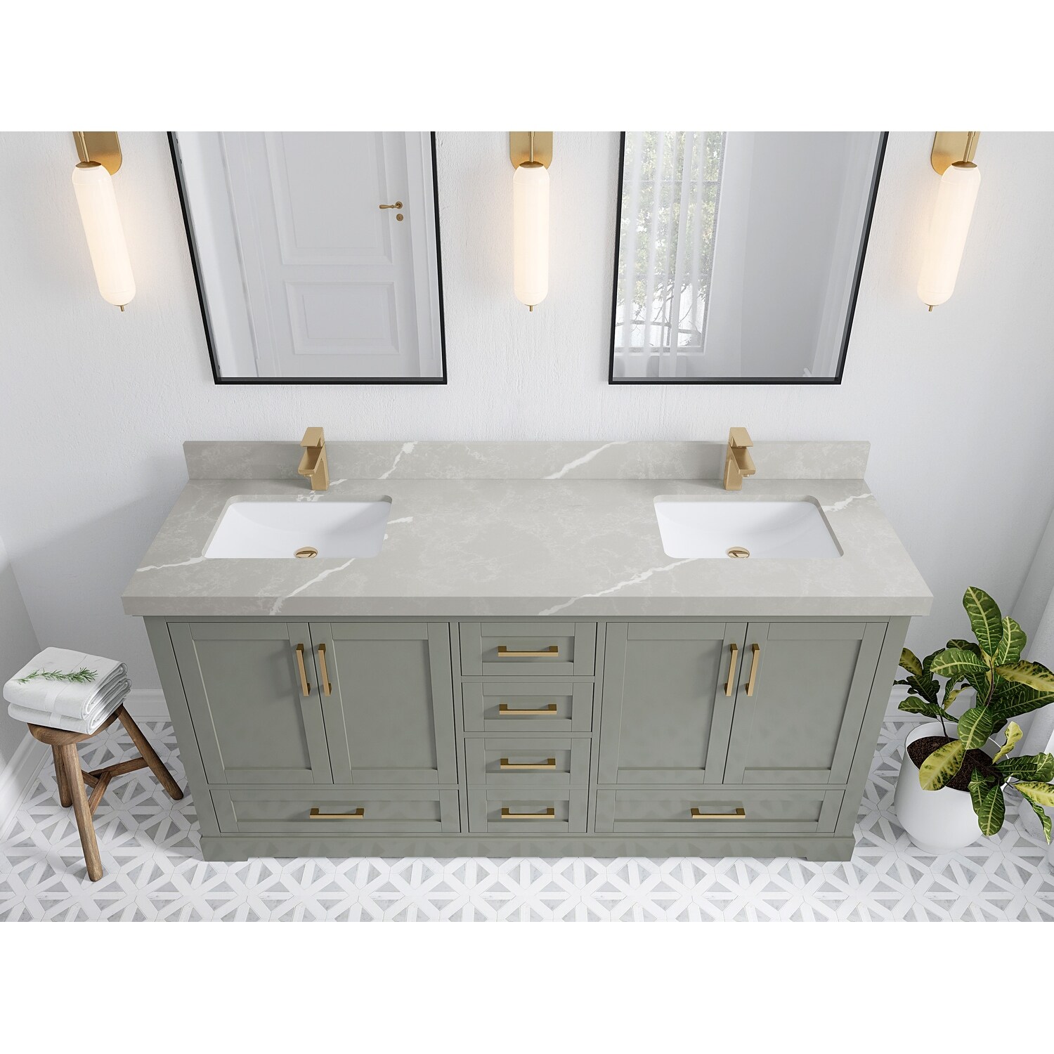 Willow Collection 72 in W x 22 in D x 36 in H Boston Double Bowl Sink Bathroom Vanity with Countertop