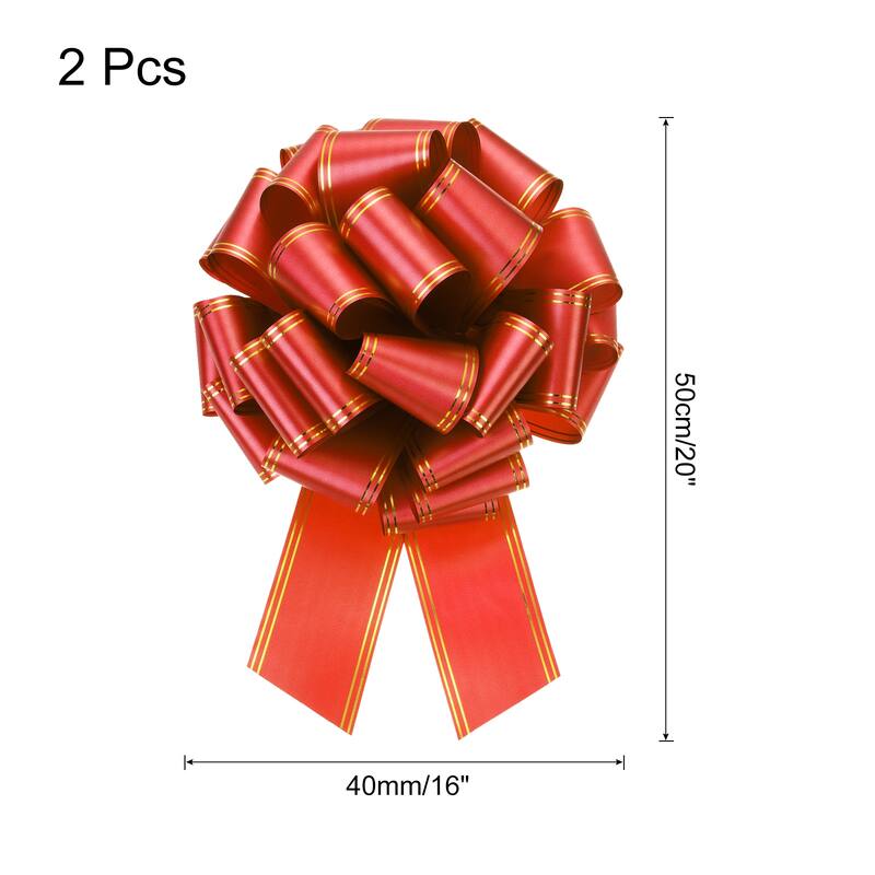 2pcs Large Pull Bow Metallic Car Ribbon with Gold Edge for Wrapping - Red - 16 Inch