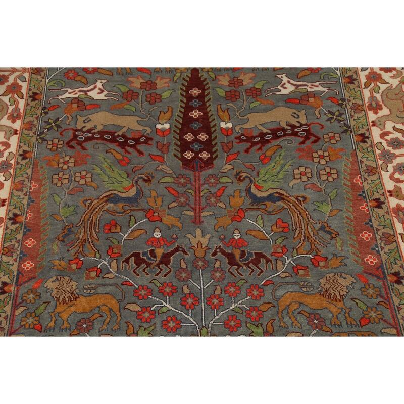 Hunting Animals Design Ziegler Indian Rug Handmade Gray Wool Carpet - 8'11"x 11'8"
