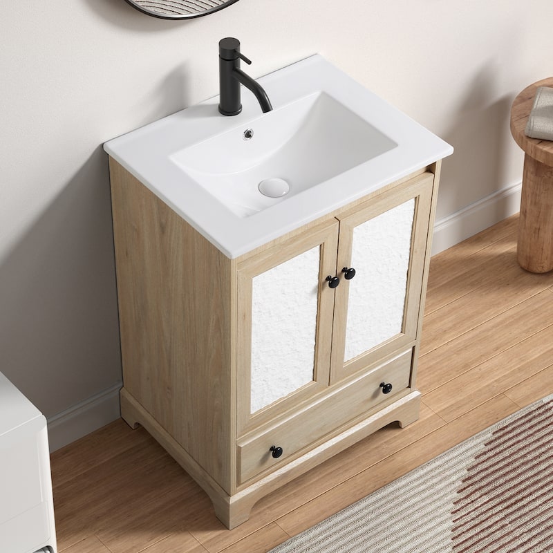 GDFStudio - Nathan Modern Freestanding Bathroom Vanity with Ceramic Sink and Soft-Close Storage Drawer - Brown