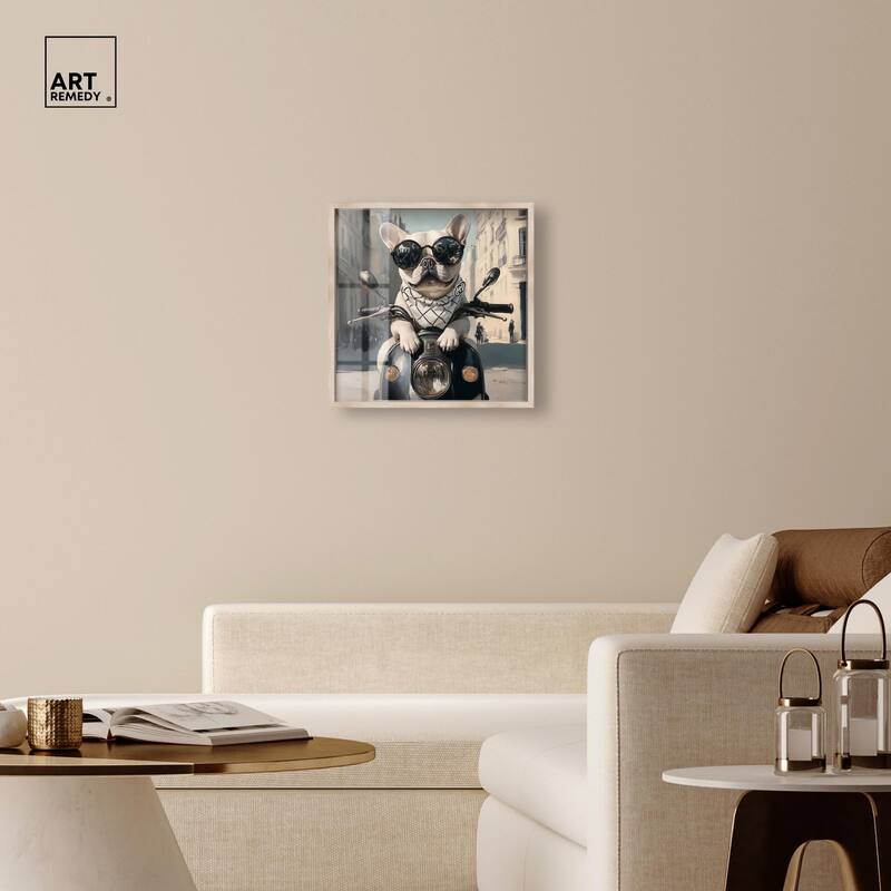 Frenchie on a Scooter Drive Shadowbox by Art Remedy