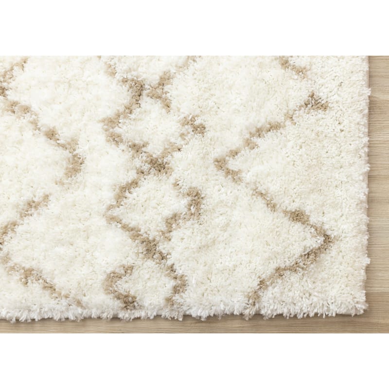 Modern Geometric Soft Shag Rug in Cream Beige