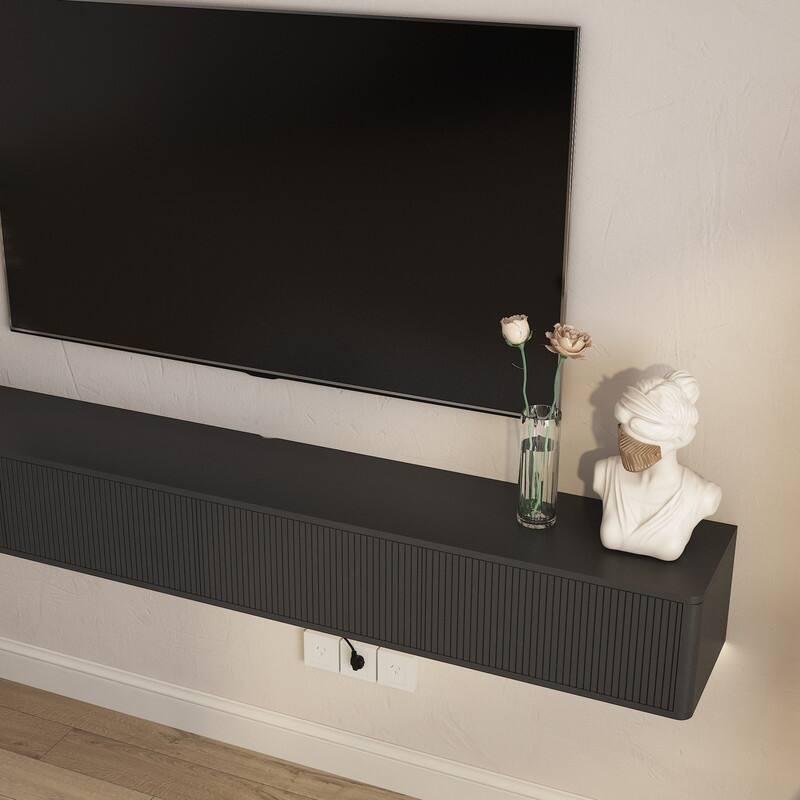 Floating 78" Wall Mounted TV Stand for TVs up to 85", Media Console Table with LED Lights and Power Outlet