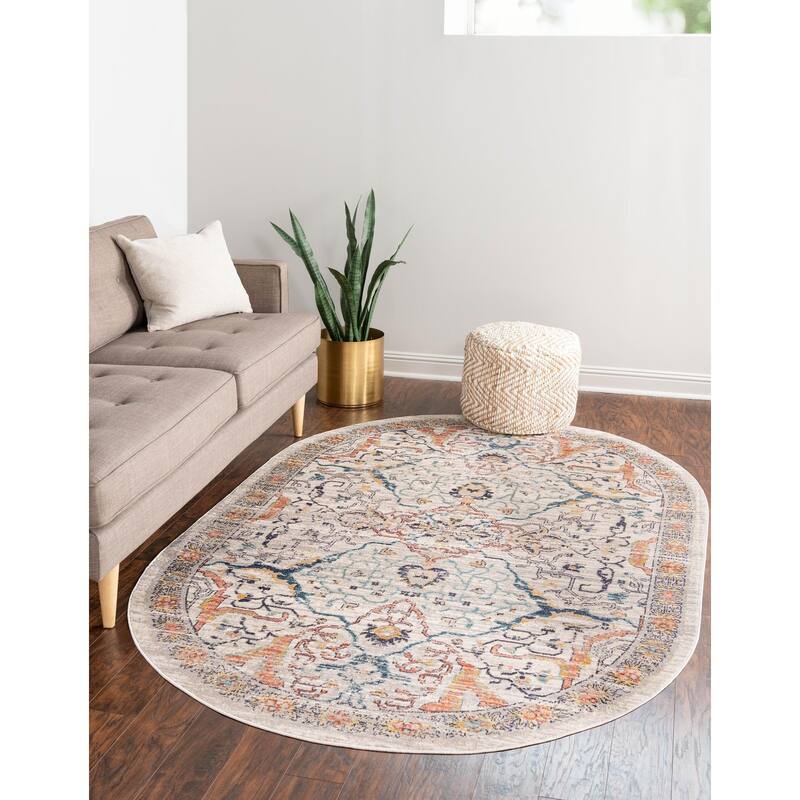 Traditional Nixa Collection Area Rug - 7'10"x10'2" Oval - Ivory