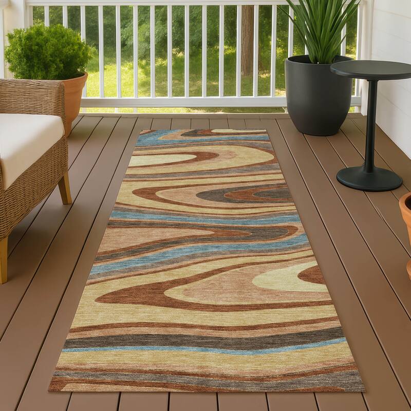 Machine Washable Indoor/ Outdoor Abstract Busey Chantille Rug - Gold - 2'3" x 7'6"