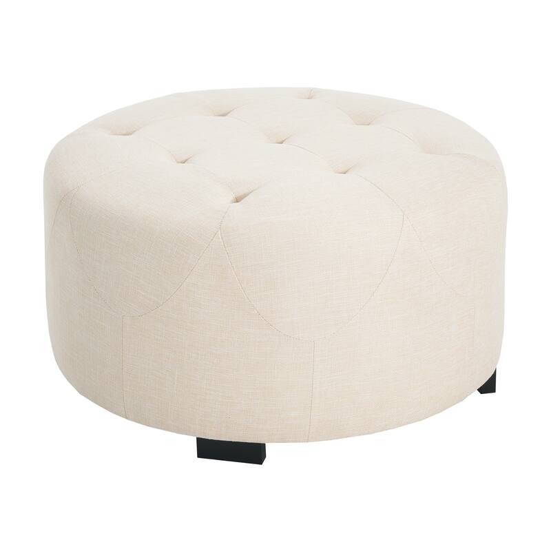 Roomfitters Round Upholstered Ottoman with Button Tufted Design, Small Coffee Table or Footrest