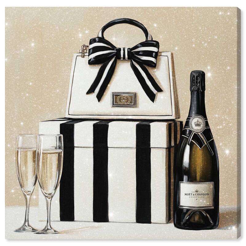 Black and White Striped Glam Canvas by Art Remedy, Gallery Wrapped - 16" x 16"
