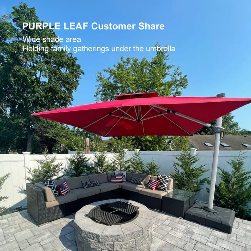 PURPLE LEAF 12ft Square Patio Umbrella Cantilever Umbrella with Base