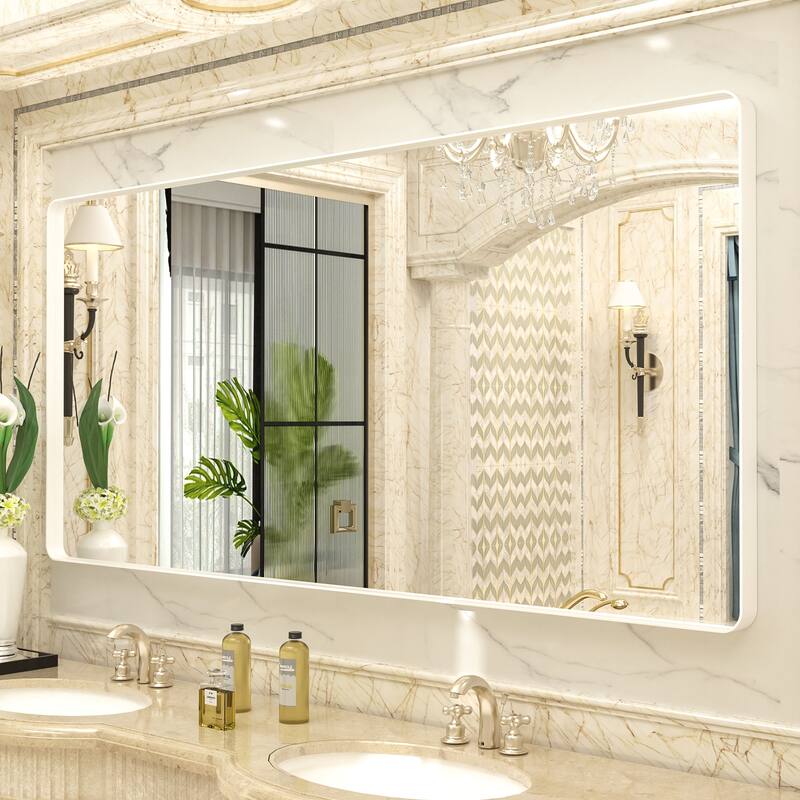 Modern Metal Frame Wall Mounted Bathroom Vanity Mirror - 71x36 - White