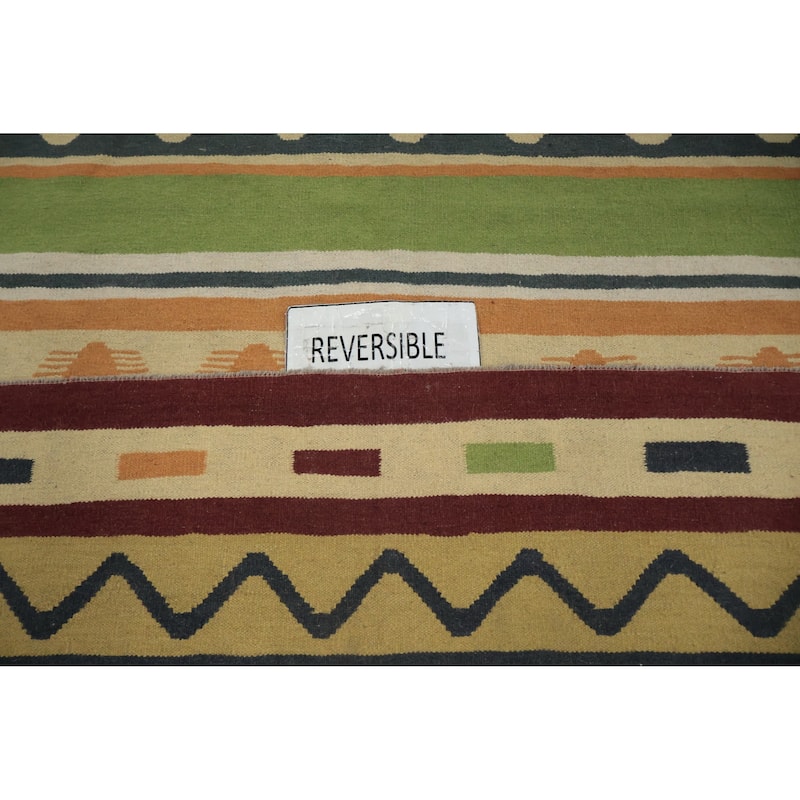 Hand Woven Oriental 100% Wool Carpet Southwestern Modern Multi-Colored Kilim Area Rug - 8' 5'' X 8' 3''