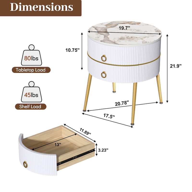 Myhozm Round End Table with Storage, Barrel-Shaped Nightstand for Living Room, Bedroom