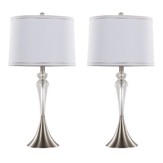 28" Contemporary Crystal Table Lamp in Clear Crystal, Brushed Nickel ...