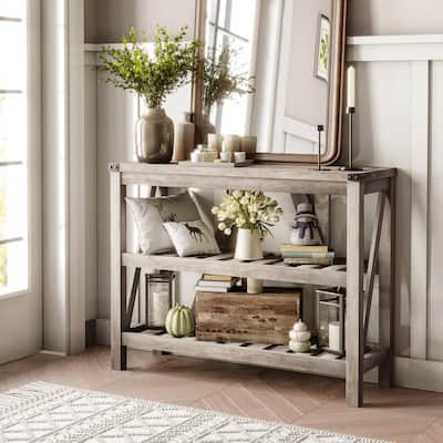 Crestlive Reclaimed Wood Sofa Console Table, Entryway Table with Storage Shelf