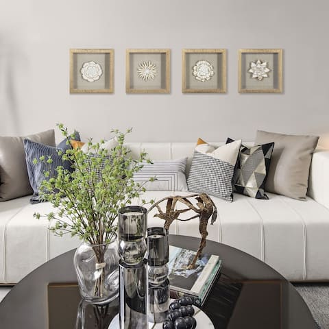 HUJI Gold Ceramic Flower Shadow Box Wall Décor