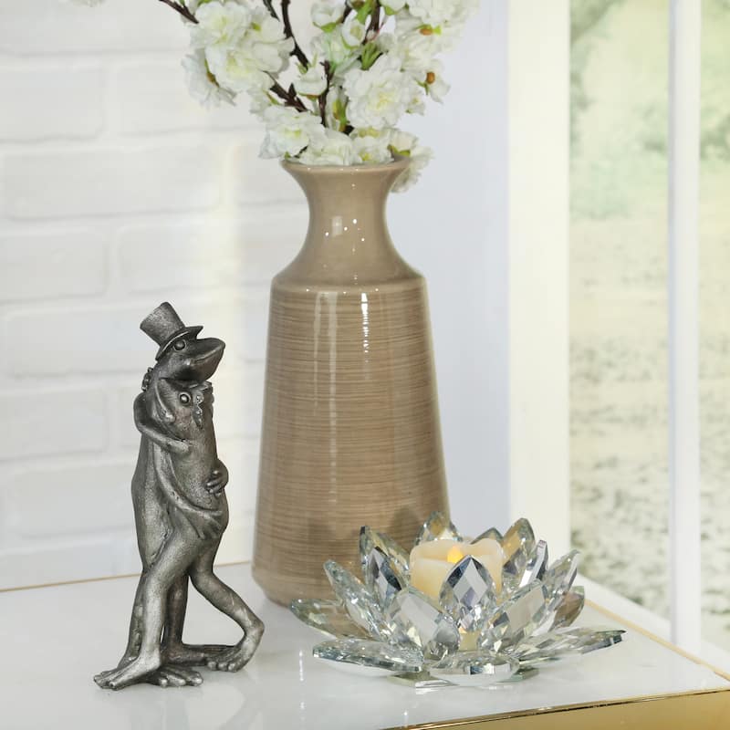 Sagebrook Home Whimsical Frog Figurine Indoor/Outdoor - Resin - Hugging Silver