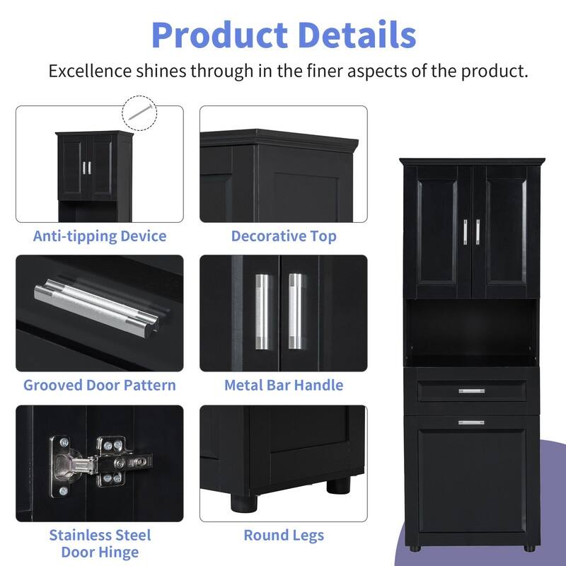 Tall Tilt Out Laundry Hamper Cabinet With Drawer Bathroom Storage Cabinet Shelf With Multiple Storage Space