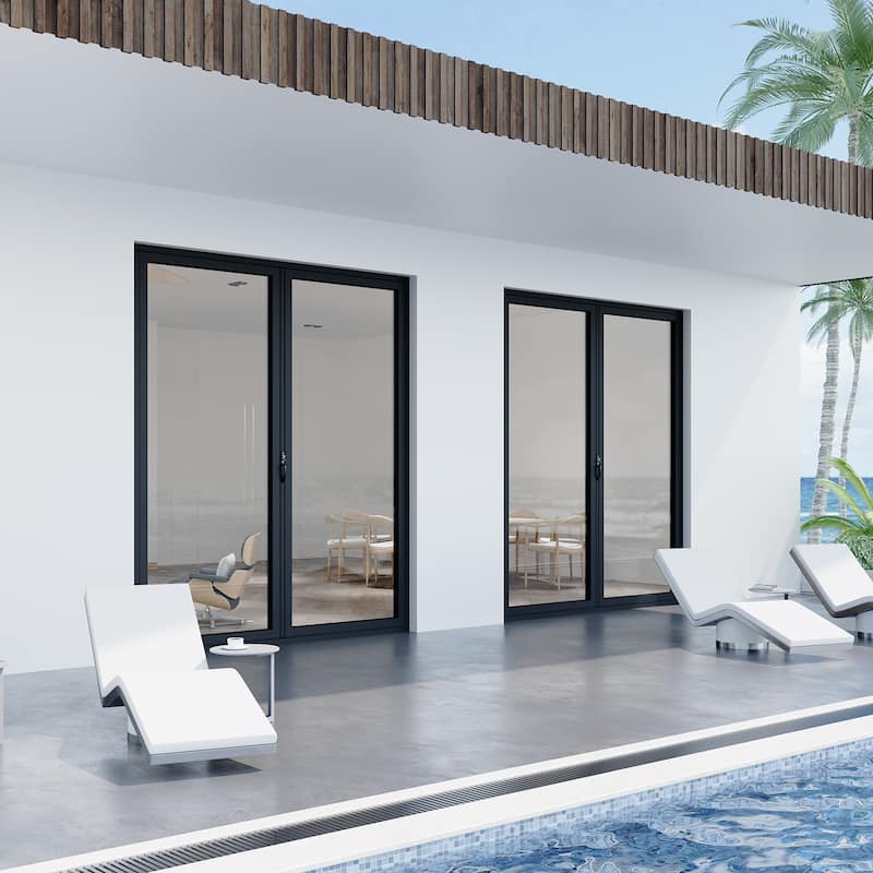 KaMic Elite-Fold 72" x 96" 2-Panel Aluminum Folding Door in Black with Hidden Hinges & Rollers, Folded Out From Left To Right