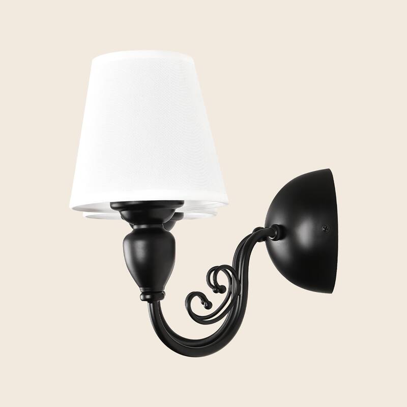 2 - Light Simple Round Wall Sconce with White Shades - Matte Black