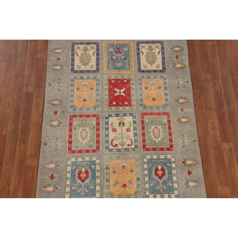 Garden Design Kazak Area Rug Hand-Knotted Wool Carpet - 4'0" x 6'1"