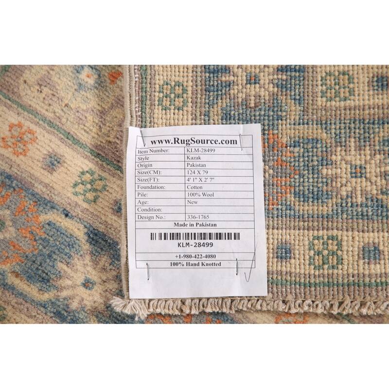 Geometric Kazak Foyer Rug Handmade Wool Carpet - 2'7" x 4'1"