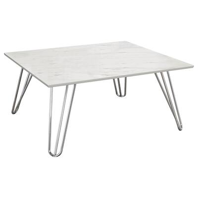 Harley White and Chrome Hairpin Leg Square Coffee Table