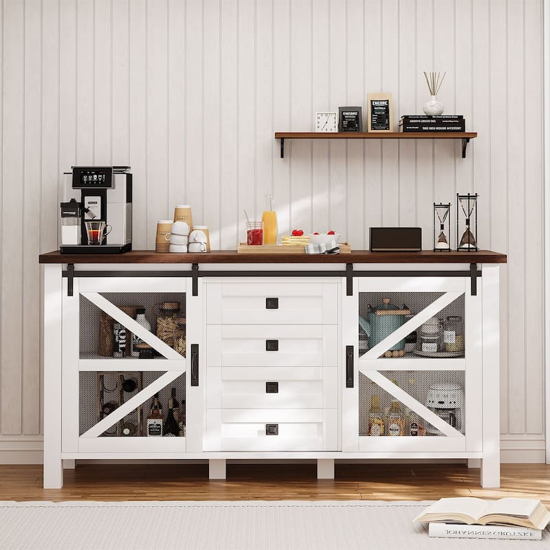 Meyreso Farmhouse Sideboard Buffet Cabinet Wood Coffee Bar Table with Storage for Kitchen
