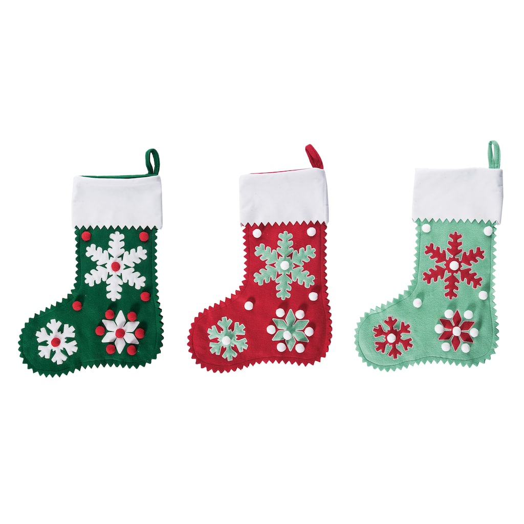 Transpac Felt Cottage Snowflake Stocking Set of 3 Christmas Home Decorations