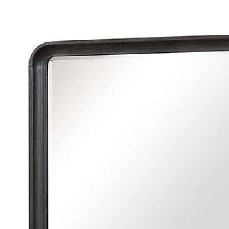 Osko 42 Inch Dresser Mirror, Rounded Edges, Black Poplar Wood