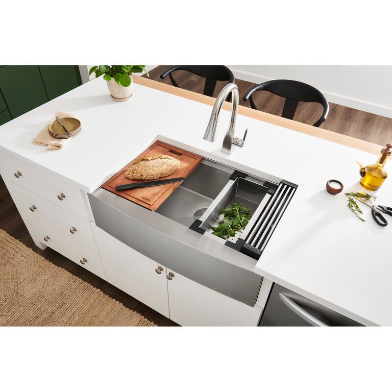 Ruvati 36-inch Apron-front Workstation Farmhouse Kitchen Sink 16 Gauge Stainless Steel Single Bowl - RVH9300 - 36″ x 22″
