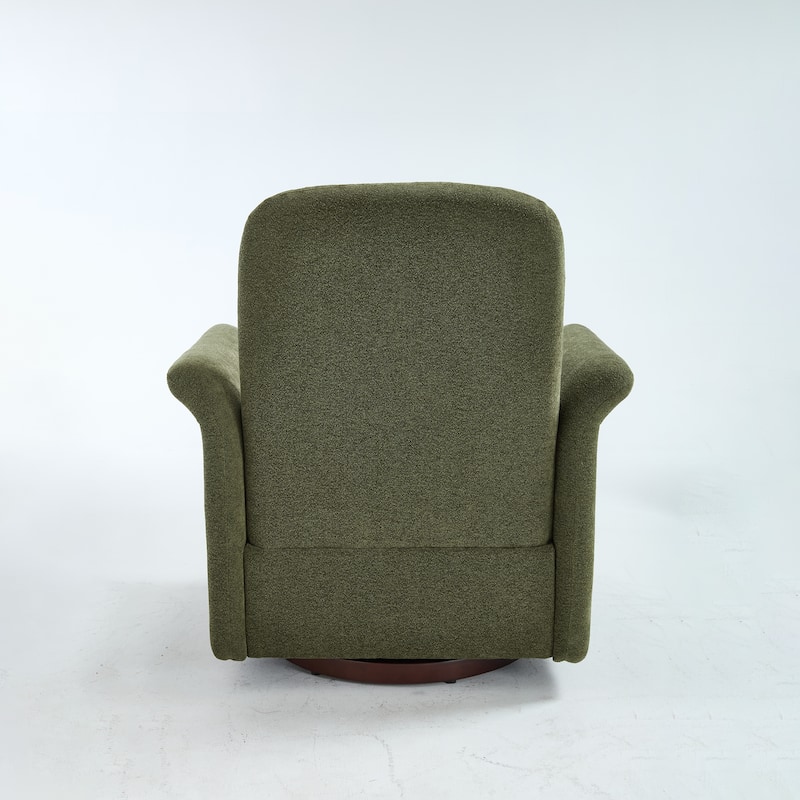 Linen Fabric Swivel Barrel Chair, Ergonomic Upholstered Single Sofa Chair, Lounge Armchair with Curved Back & Wood Base