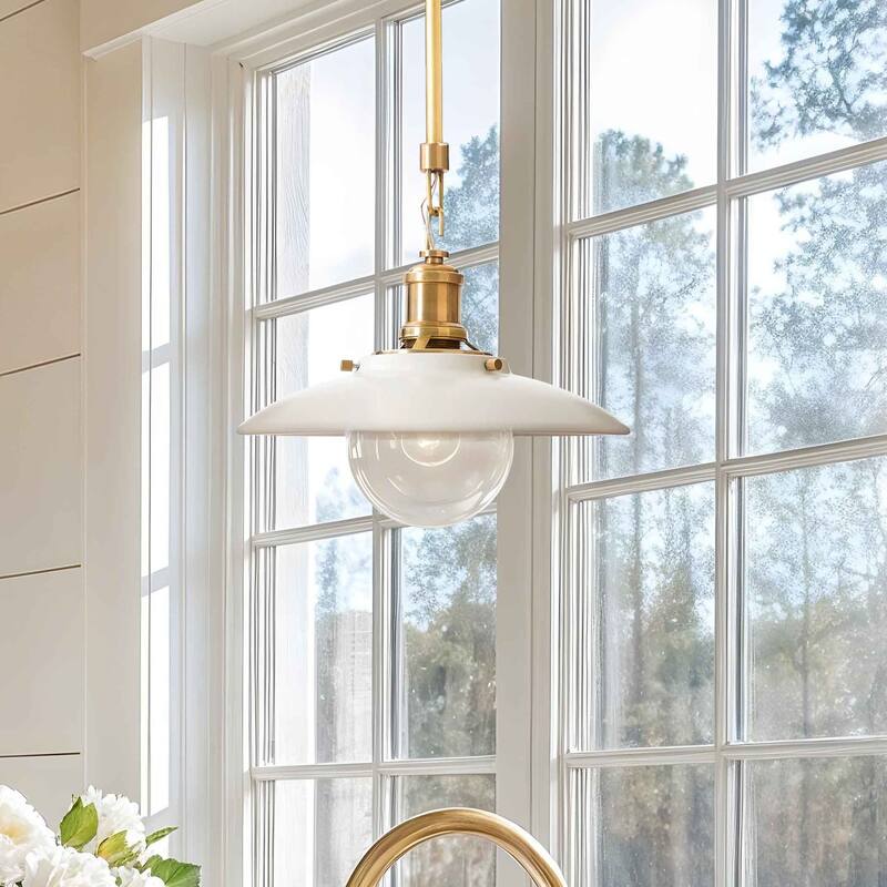 Lanesra Modern Pendant Light - Metal, Glass & Gold, Ivory White Dome Light Fixture For Modern, Farmhouse, Minimalist Room Decor
