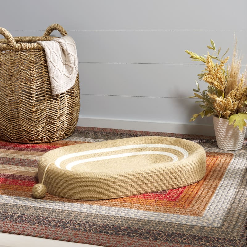 SAFAVIEH Home Natural Ivory 16"W x 24"L x 4"H Cat Scratch Toy Oval Jute Bed - 16''W x 24''L x 4''H