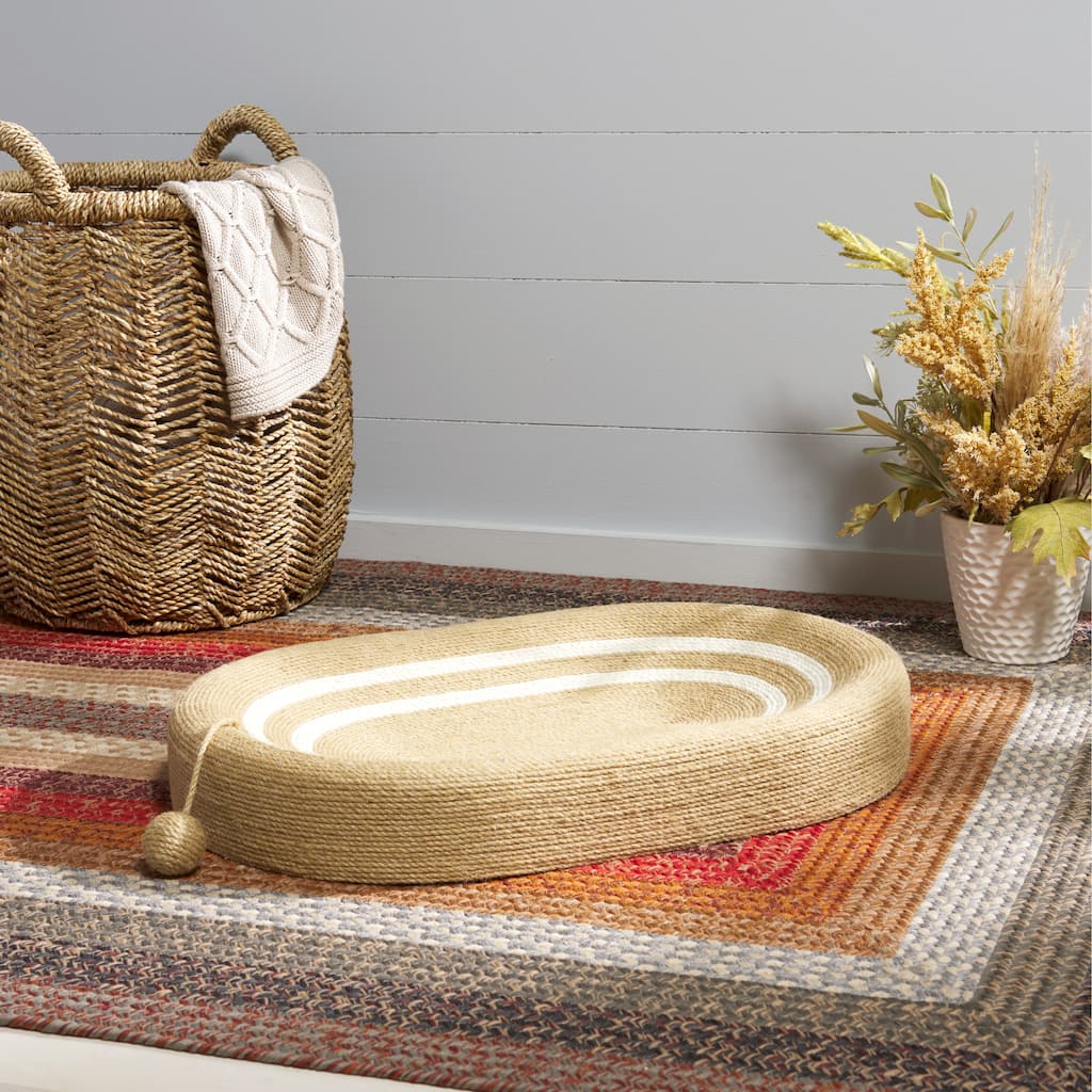 SAFAVIEH Home Natural Ivory 16"W x 24"L x 4"H Cat Scratch Toy Oval Jute Bed - 16''W x 24''L x 4''H