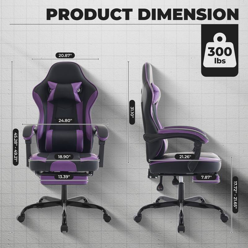 Gaming Chair, Ergonomic Computer Chair Height Adjustable Swivel Video Game Chair for Adults, 300lb Max