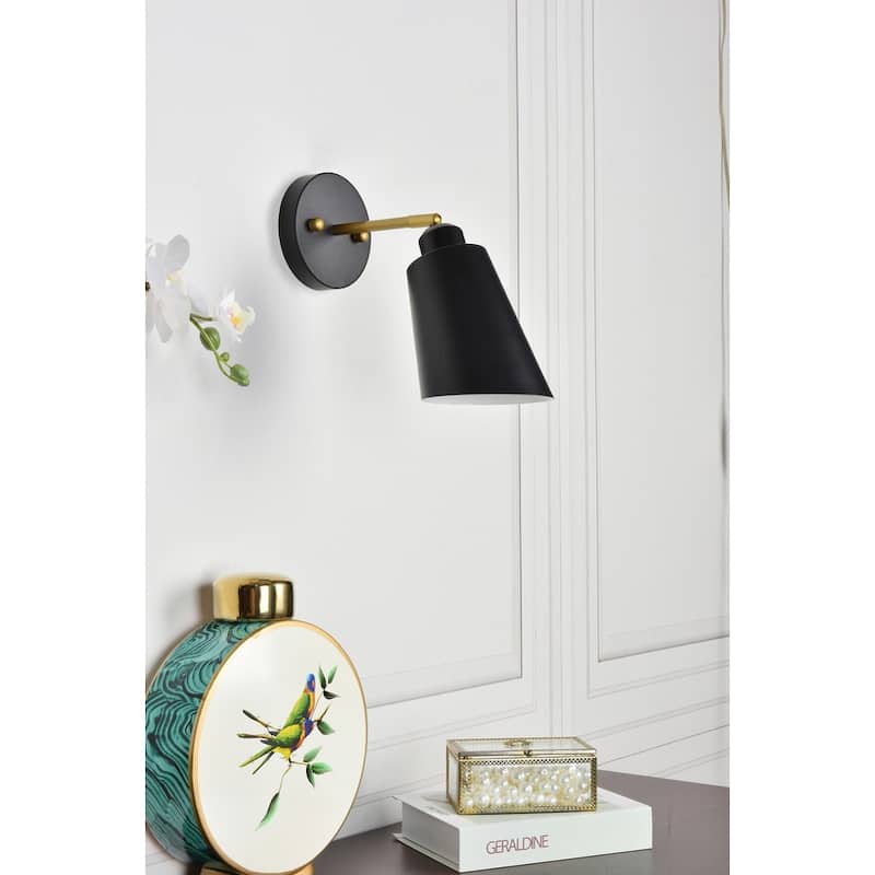 Hector 5 Inch Black and Brass Wall Sconce