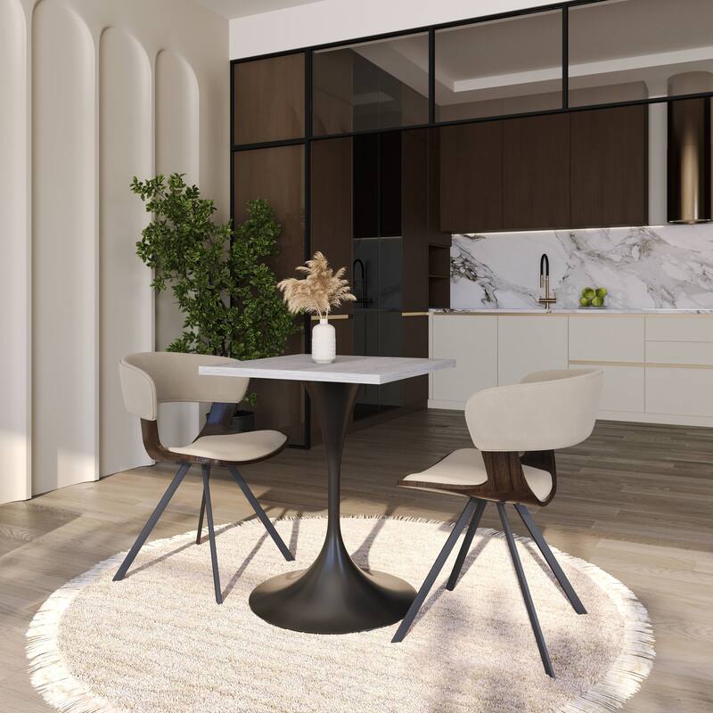 Verve 24 in. Wide Dining Table Square MDF Wood Tabletop in Black Stainless Steel Pedestal Base Accent Kitchen Table