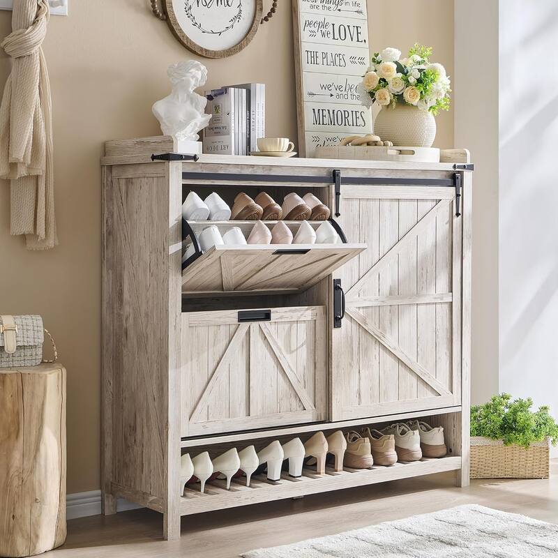 Farmhouse Shoe Storage Cabinet, Shoe Organizer, Shoe Rack Cabinet