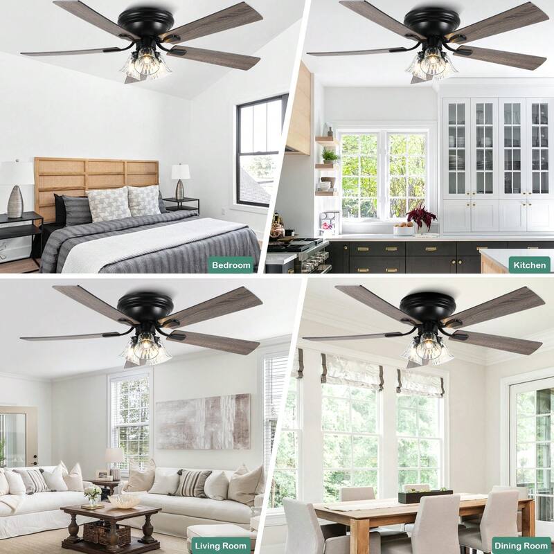Cusp Barn 52 Inch Traditional Indoor Ceiling Fan with Remote Control, Farmhouse Flush Mount Ceiling Fan with Clear Glass Shade