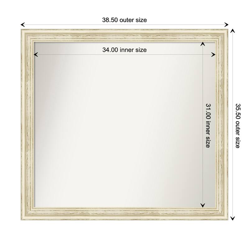 Country White Wash Framed Non-Beveled Custom Wall Mirror, Bathroom Vanity Mirror - Outer Size: 38.5 x 35.5