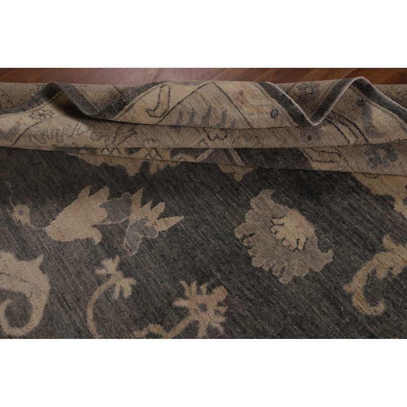 Oushak Turkish Area Rug Hand-Knotted Grey Transitional Wool Carpet - 8'10"x 11'7"