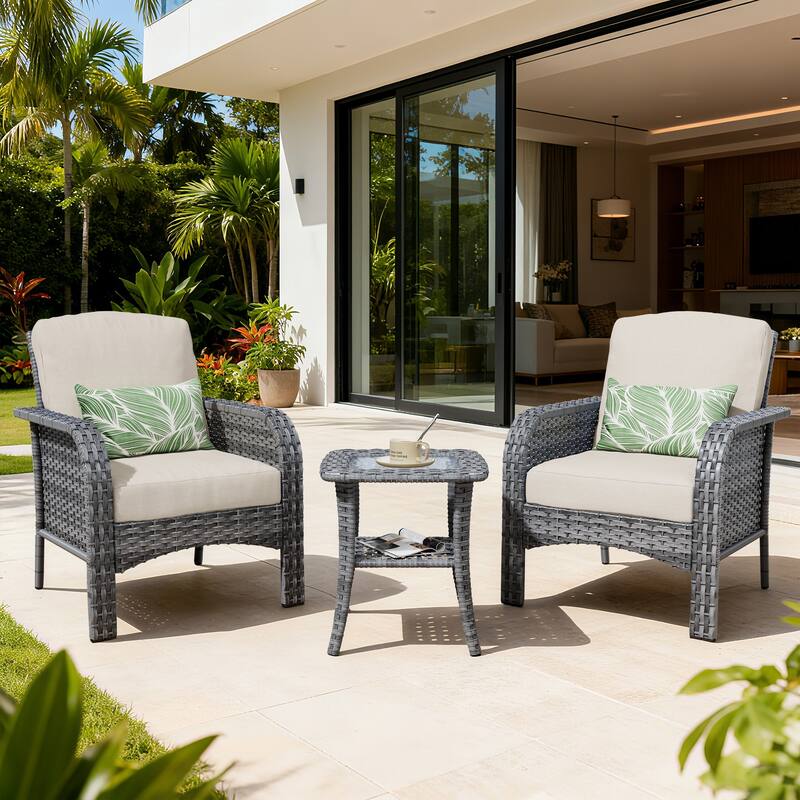 XIZZI 3-Piece Outdoor Wicker Patio Chair Set with Side Table - Beige