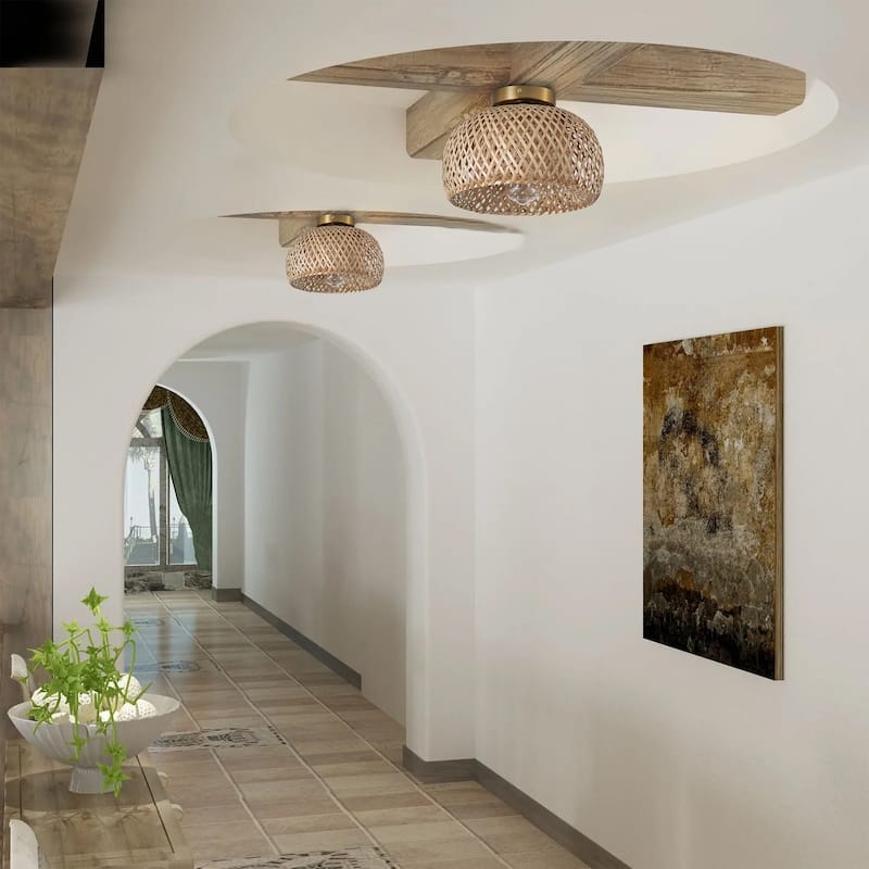 Farmhouse 1-Light Hand-Woven Semi Flush Mount Ceiling Light with Natural Bamboo Shade