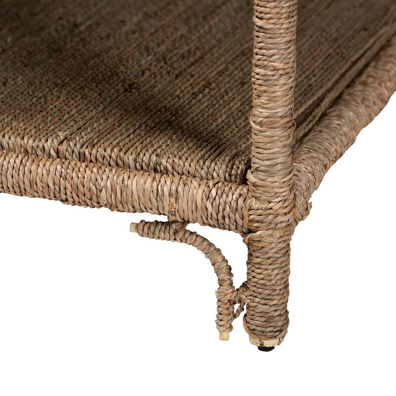 Ganit Handwoven Seagrass Coffee Table - Square Table with Lower Shelf, Coastal Boho Accent Furniture for Living Room or Lounge